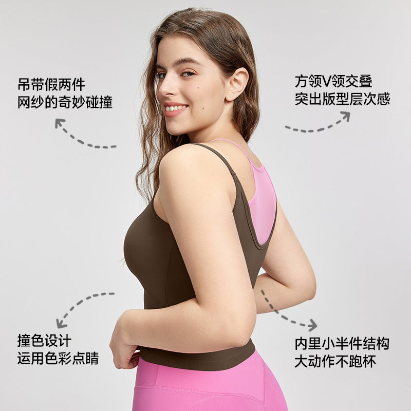 Plus Size Mesh Camisole Vest with Chest Pad – Women's Yoga Fitness Top - Image 3